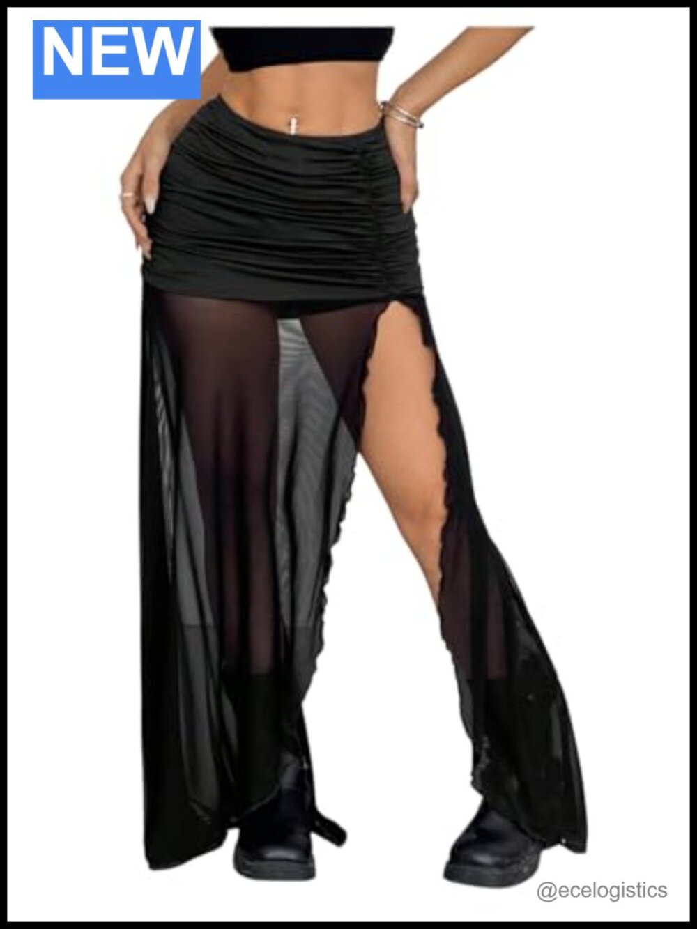 Women's Sheer Mesh Maxi Skirt High Slit Going Out